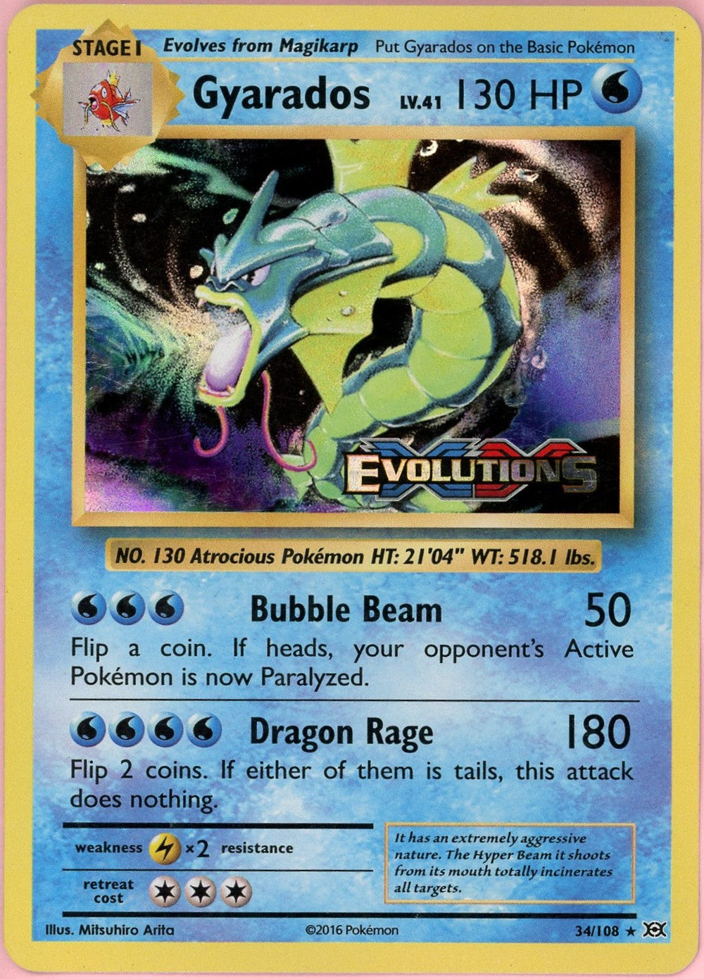Pokemon Single: Gyarados 34/108 Evolutions Prerelease (2016) Stamped LP