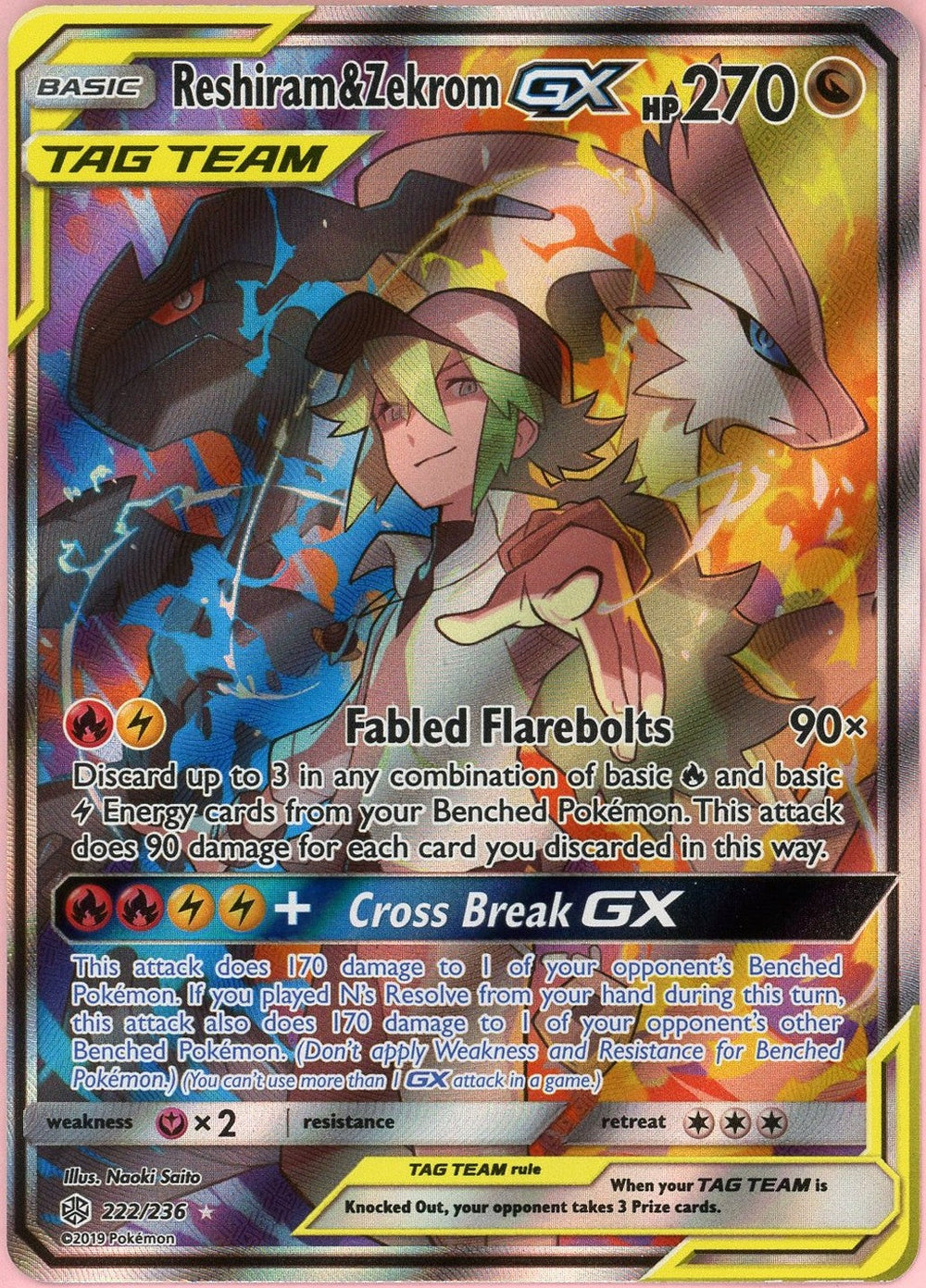 Pokemon Single: Reshiram & Zekrom GX 222/236 Cosmic Eclipse (2019) Full Art NM