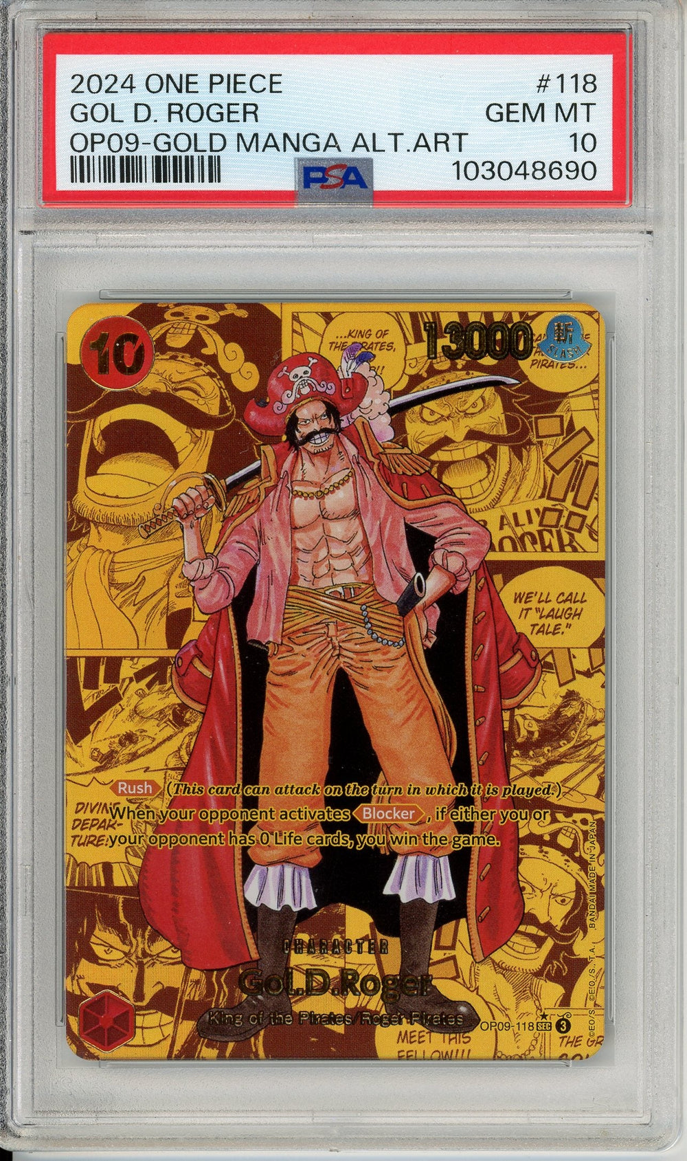 One Piece Graded: Gol D. Roger Alt Art OP09-118 Gold Manga PSA 10