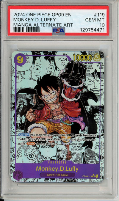 One Piece Graded: Monkey D. Luffy Alt Art Manga OP09-119 Emperors In The New World PSA 10