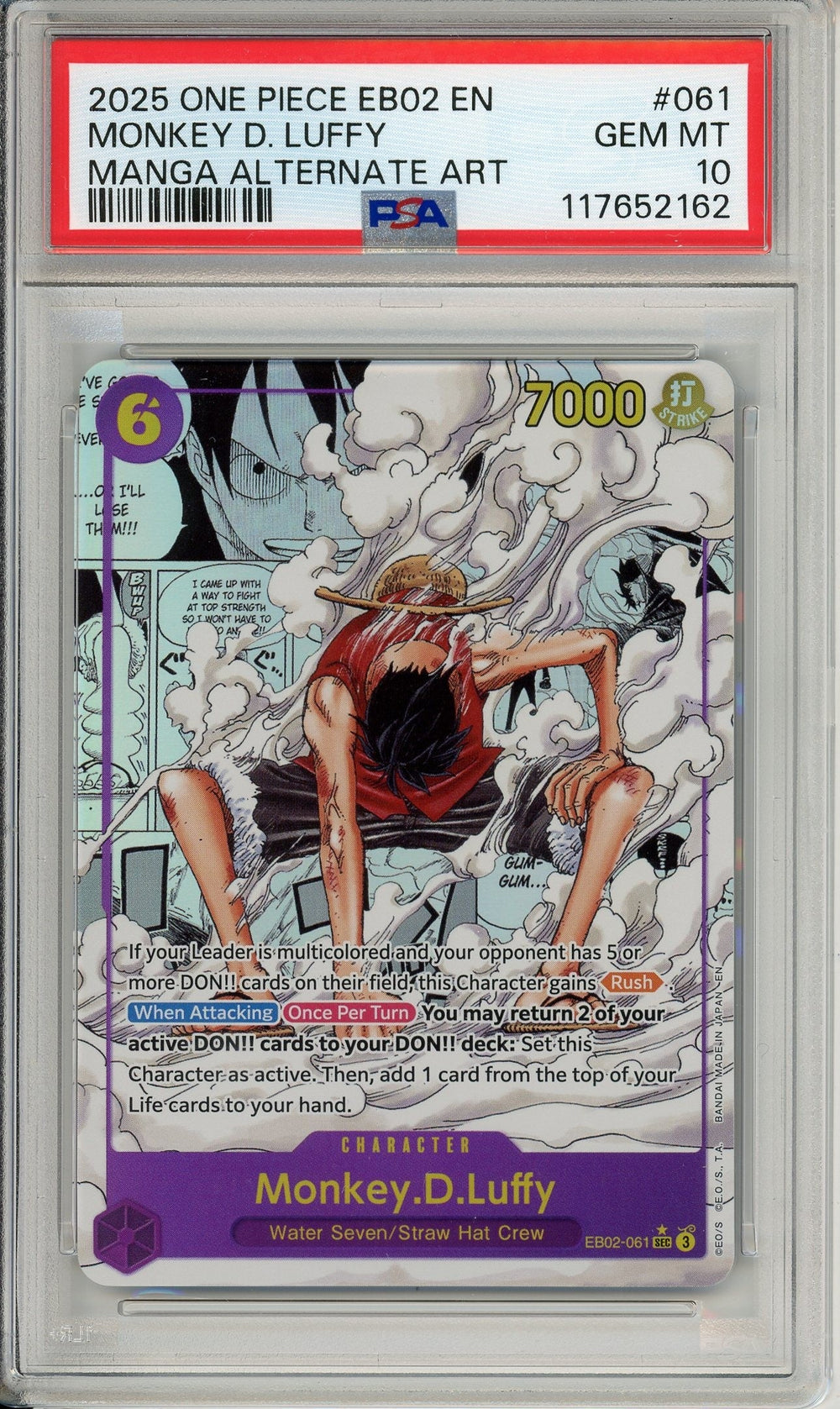One Piece Graded: Luffy Manga Alt Art EB02-061 Extra Booster 25th Collection PSA 10