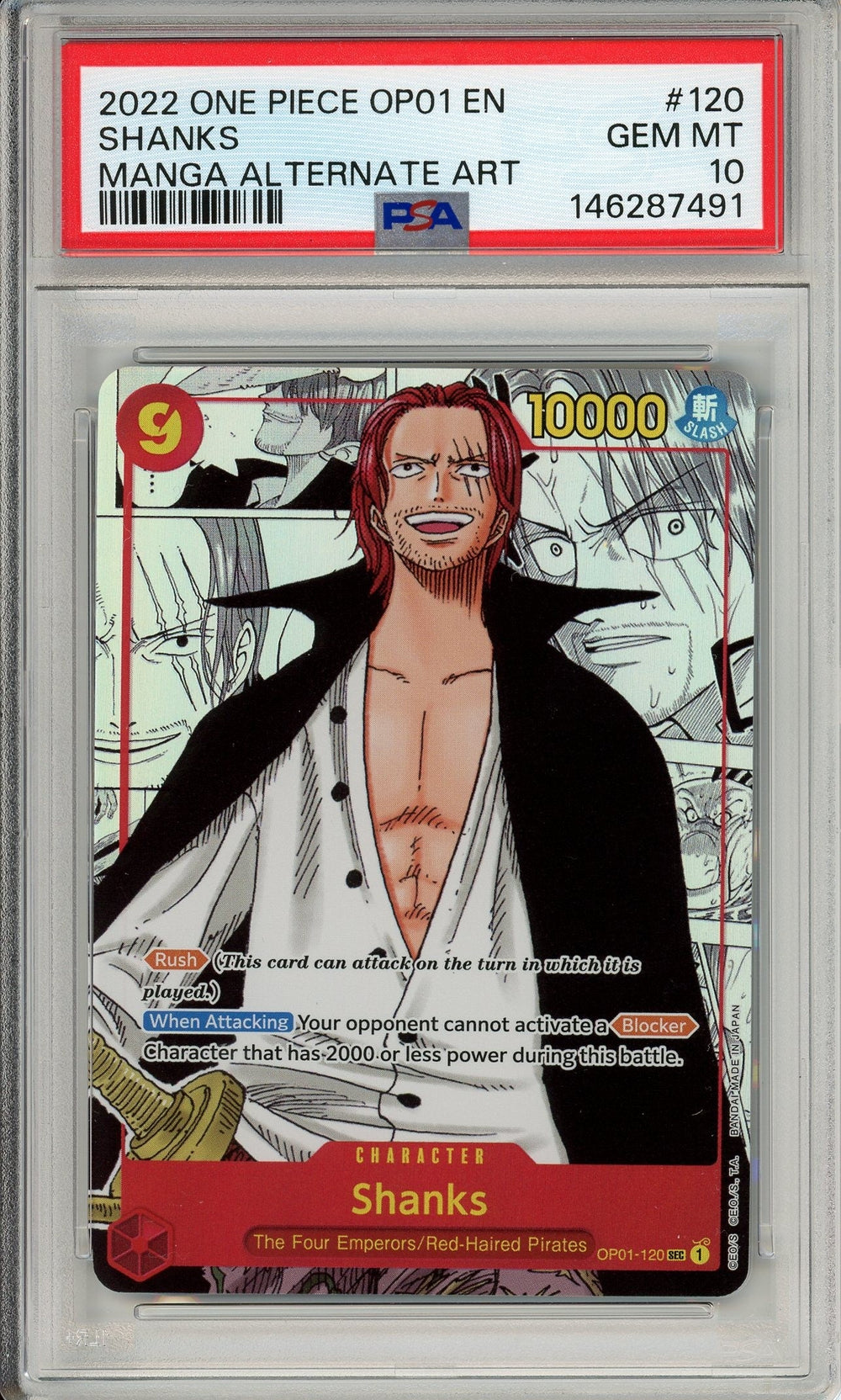 One Piece Graded: Shanks Manga Alt Art OP01-120 Romance Dawn PSA 10