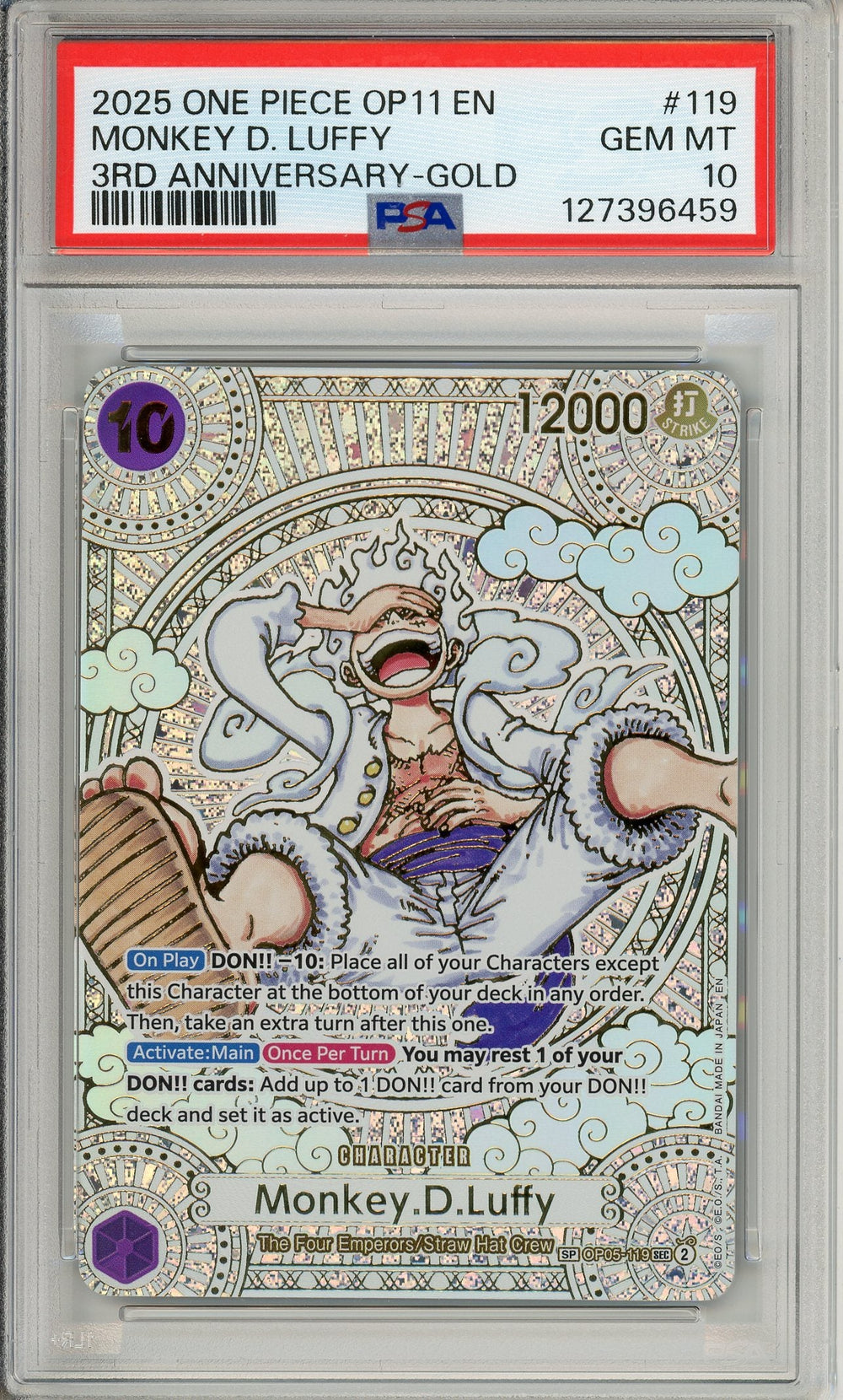 One Piece Graded: Monkey D. Luffy OP05-119 3rd Anniversary Gold PSA 10