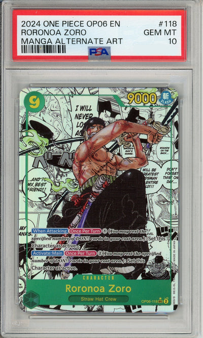 One Piece: Roronoa Zoro Manga Alt Art OP06-118 Wings of the Captain PSA 10