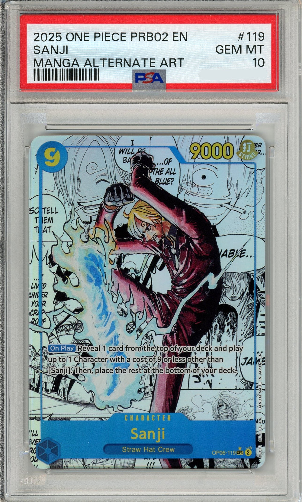 One Piece Graded: Sanji Manga Alt Art OP06-119 Premium Booster 2 PSA 10