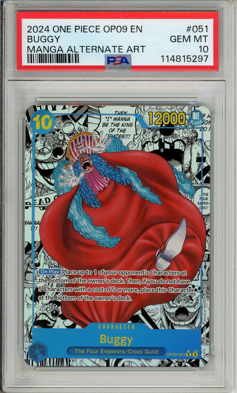 One Piece Graded: Buggy Manga Alt Art OP09-051 Emperors in the New World PSA 10