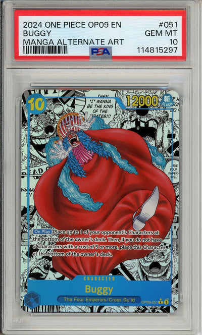 One Piece Graded: Buggy Manga Alt Art OP09-051 Emperors in the New World PSA 10
