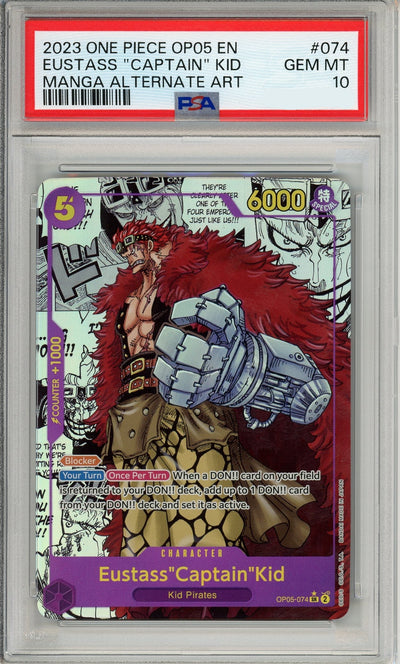 One Piece Graded: Eustass "Captain" Kid Manga Alt Art OP05-075 Awakening Of The New Era PSA 10