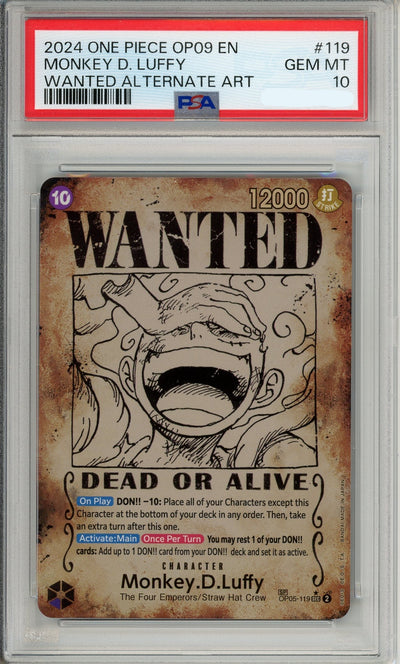 One Piece Graded: Monkey D. Luffy Wanted Poster Alt Art OP05-119 Emperors in the New World PSA 10
