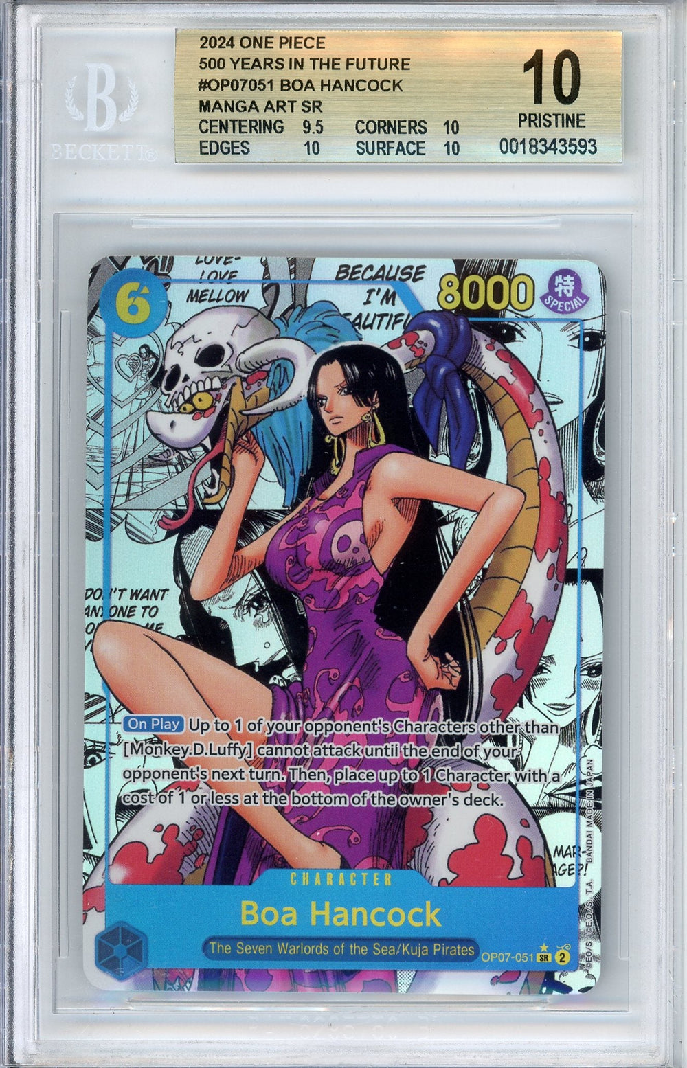 One Piece Graded: Boa Hancock Manga Alt Art OP07-051 500 Years In The Future Beckett 10