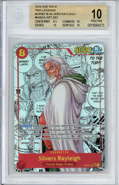 One Piece Graded: Silvers Rayleigh Manga Alt Art OP08-118 Two Legends Beckett 10