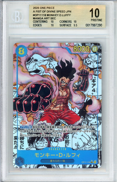 One Piece Graded: JP Monkey D. Luffy Manga Alt Art OP11-118 A Fist Of Divine Speed Beckett 10