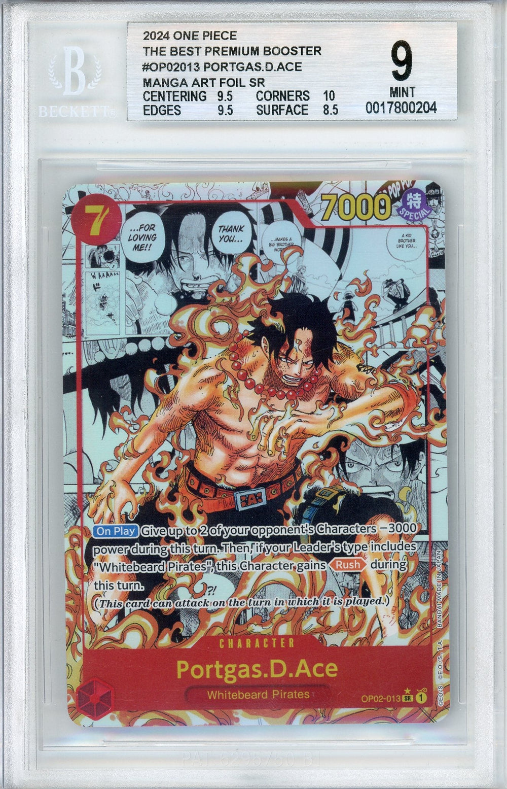 One Piece Graded: Portgas D. Ace Manga Alt Art OP02-013 The Best Beckett 9
