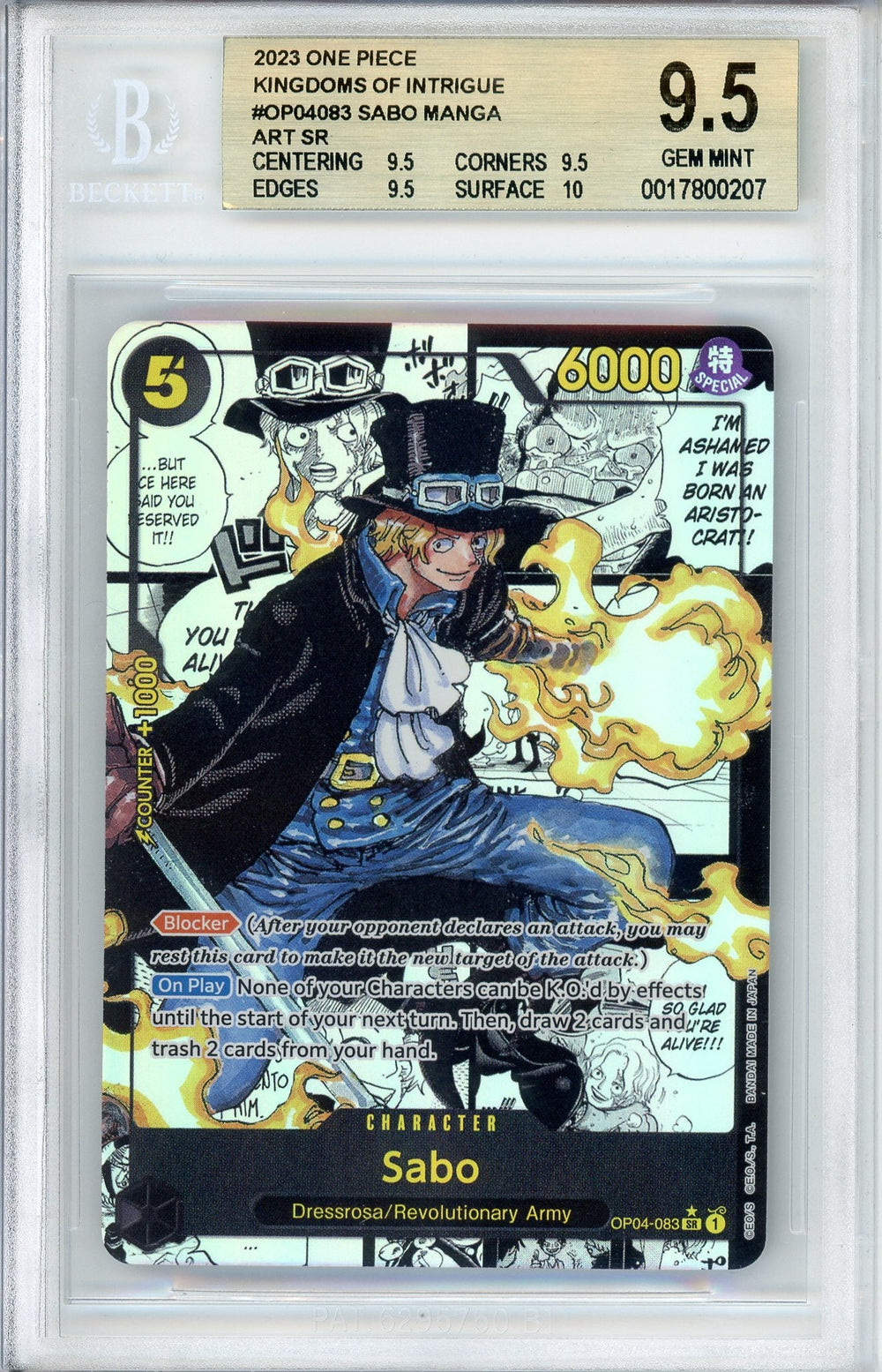 One Piece Graded: Sabo Manga Alt Art OP04-83 Kingdoms Of Intrigue Beckett 9.5