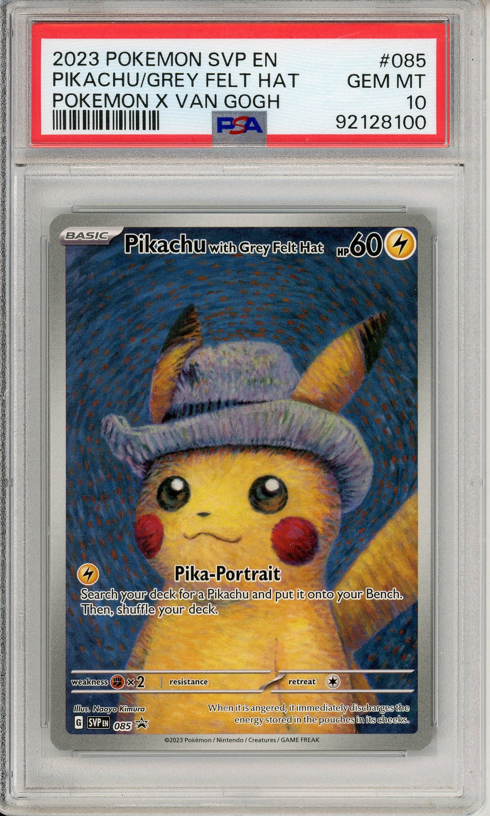 Pokemon Graded: Pikachu with Grey Felt Hat #85 Pokemon X Van Gogh (2023) PSA 10
