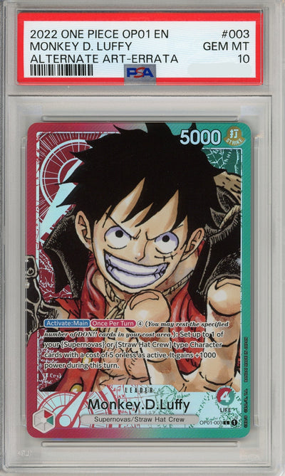 One Piece Graded: Monkey D. Luffy OP01-003 Leader Alternate Art PSA 10