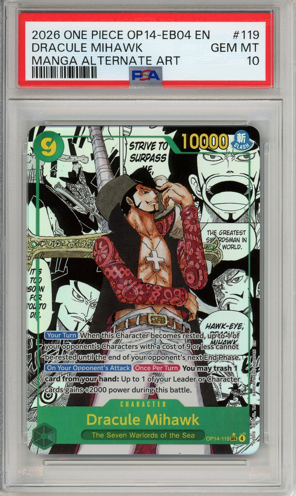 One Piece Graded: Dracule Mihawk OP14-119 Manga Alternate Art PSA 10