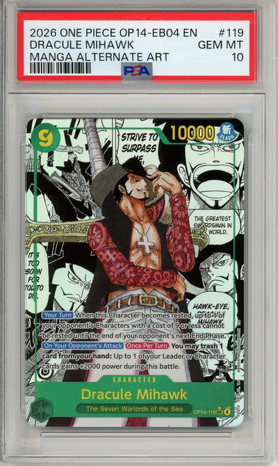 One Piece Graded: Dracule Mihawk OP14-119 Manga Alternate Art PSA 10