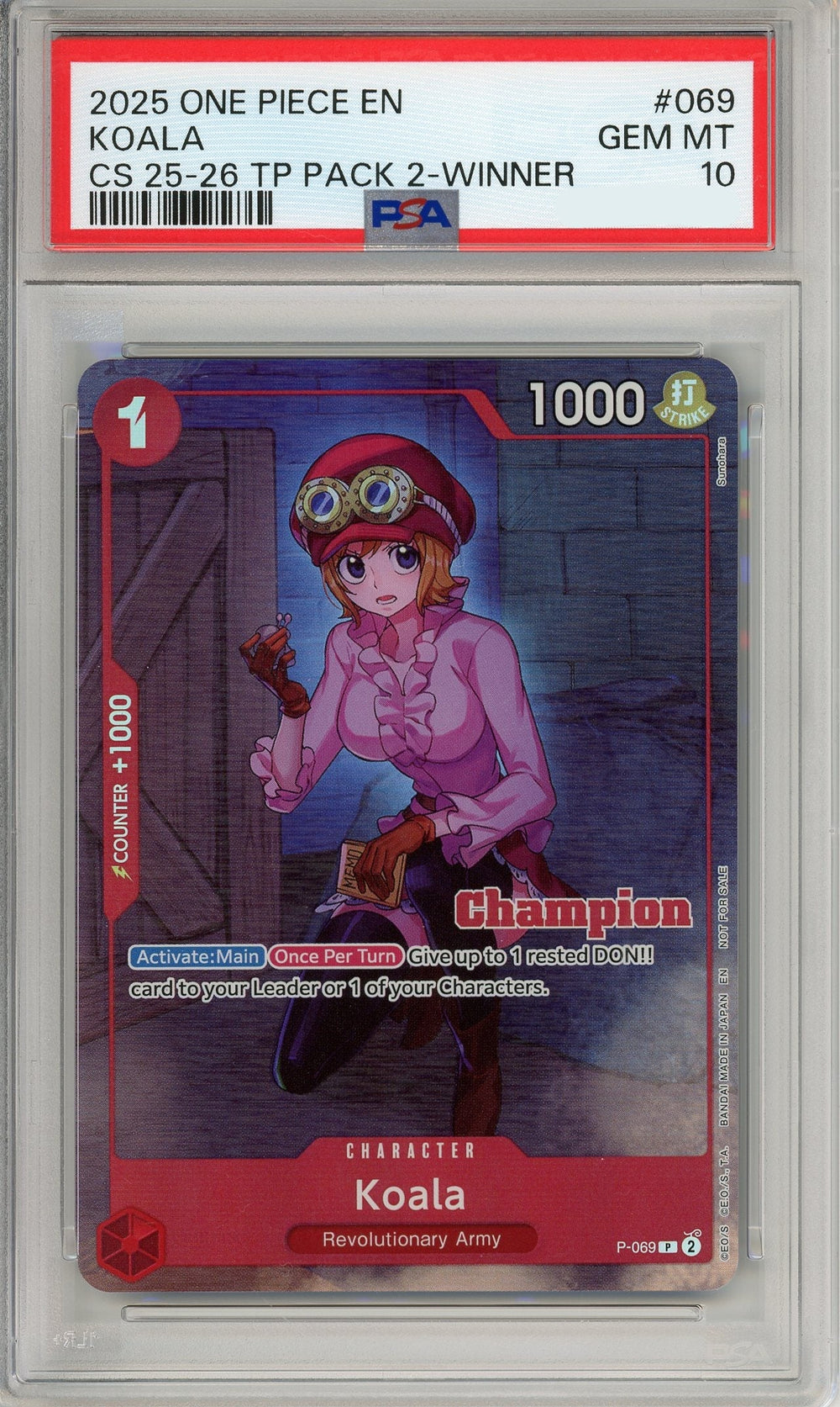 One Piece Graded: Koala P-069 Championship 25-26 Winner PSA 10