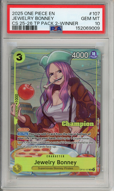 One Piece Graded: Jewelry Bonney OP10-107 Championship 25-26 Winner PSA 10