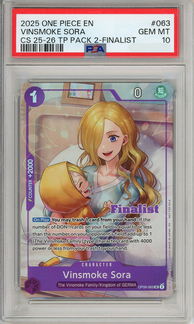 One Piece Graded: Vinsmoke Sora OP06-063 Championship 25-26 Finalist PSA 10