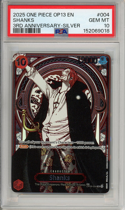 One Piece Graded: Shanks OP09-004 3rd Anniversary Silver Foil PSA 10