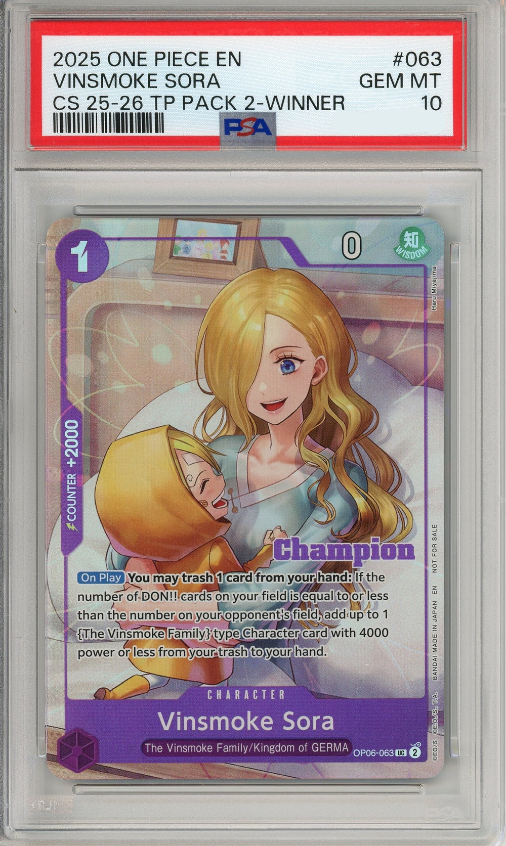 One Piece Graded: Vinsmoke Sora OP06-063 Championship 25-26 Winner PSA 10