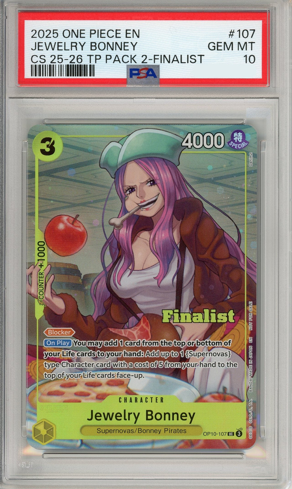 One Piece Graded: Jewelry Bonney OP10-107 Championship 25-26 Finalist PSA 10