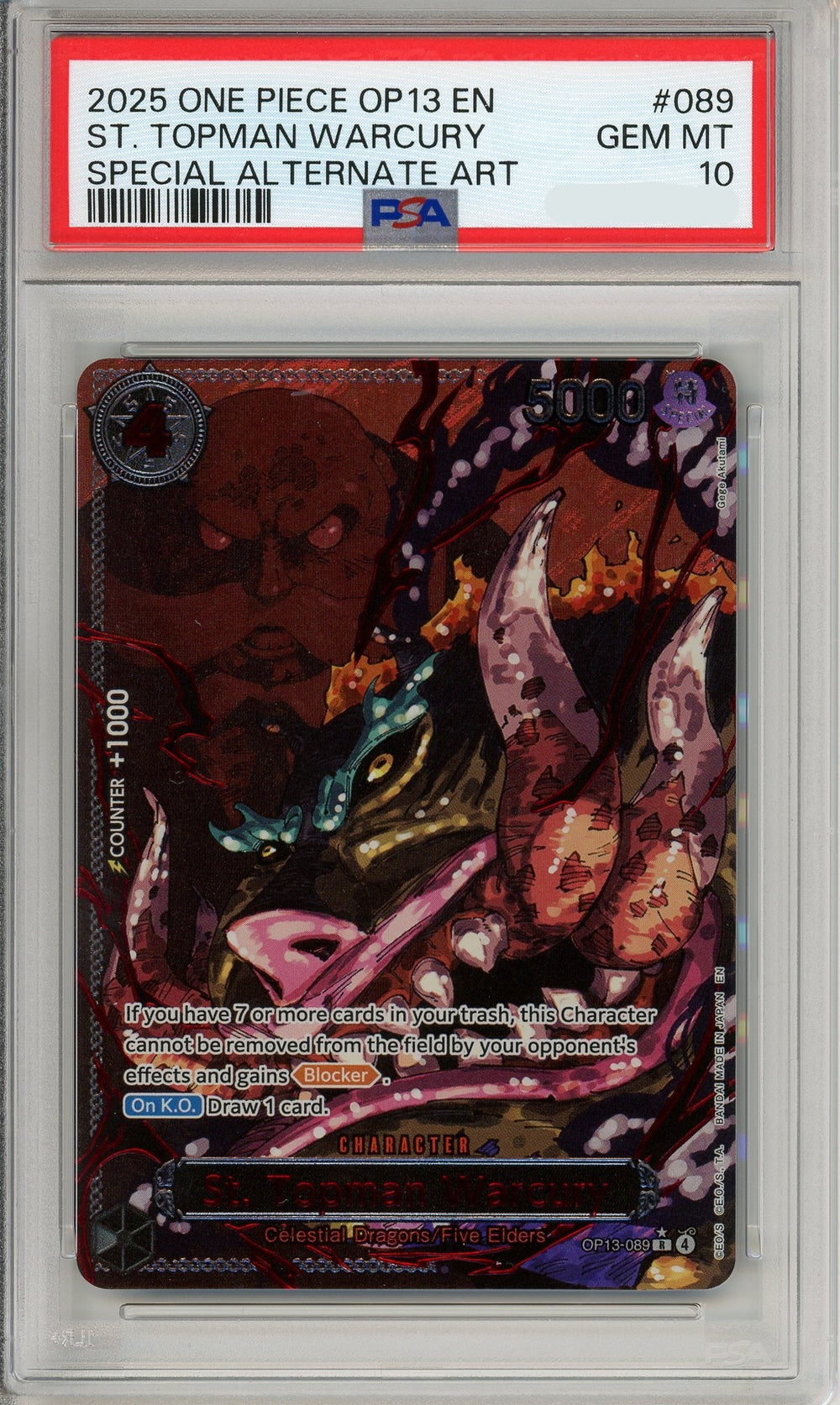 One Piece Graded: St. Topman Warcury OP13-089 Special Alt Art PSA 10