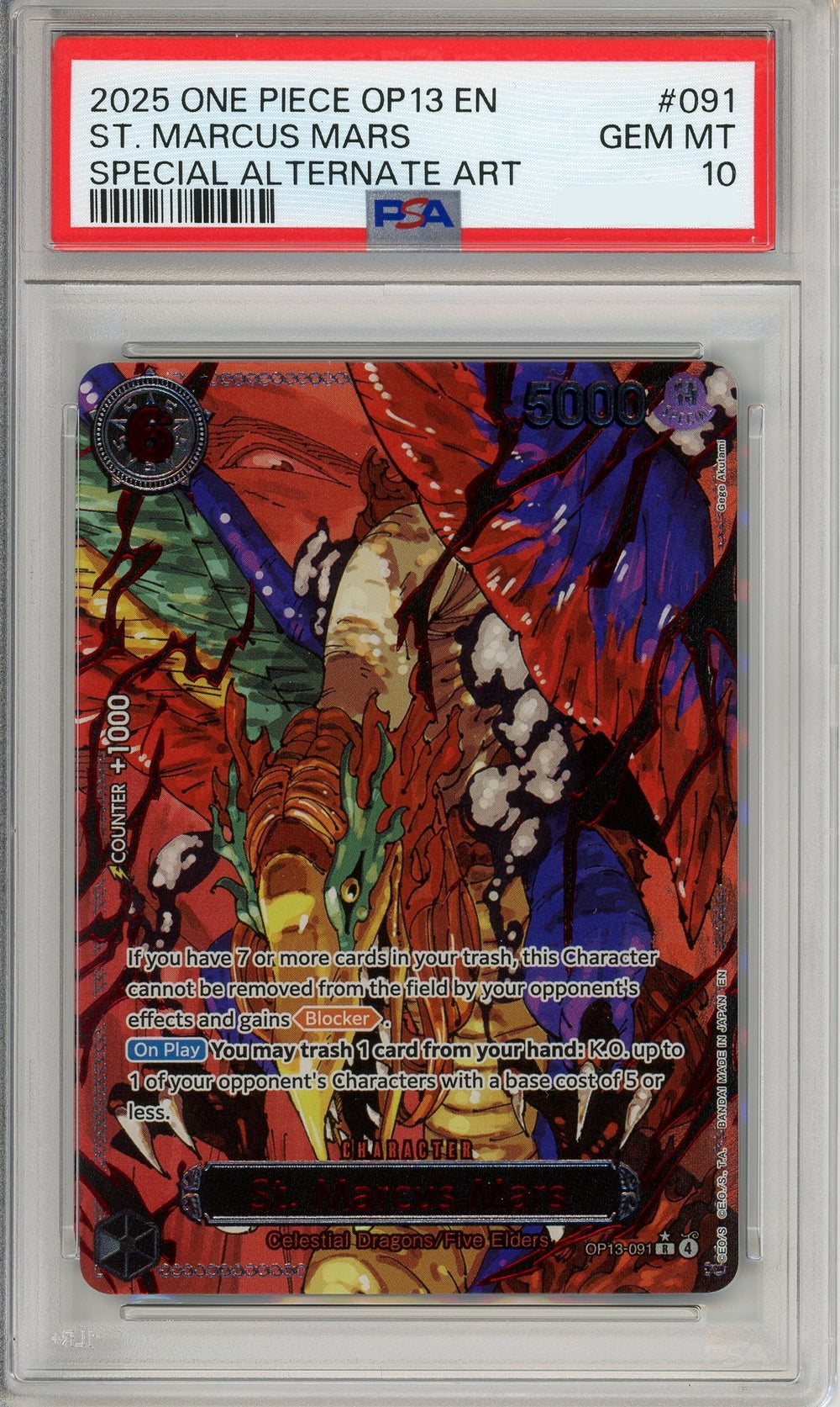 One Piece Graded: St. Marcus Mars OP13-091 Special Alternate Art PSA 10