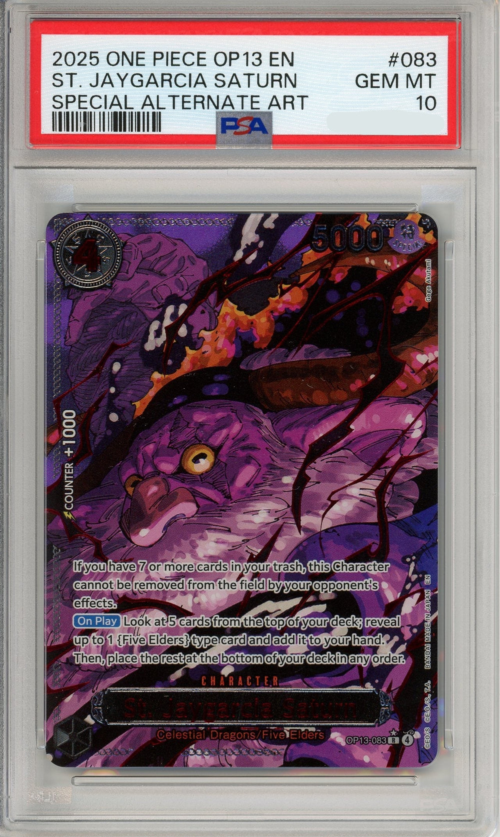 One Piece Graded: St. Jaygarcia Saturn OP13-083 Special Alternate Art PSA 10
