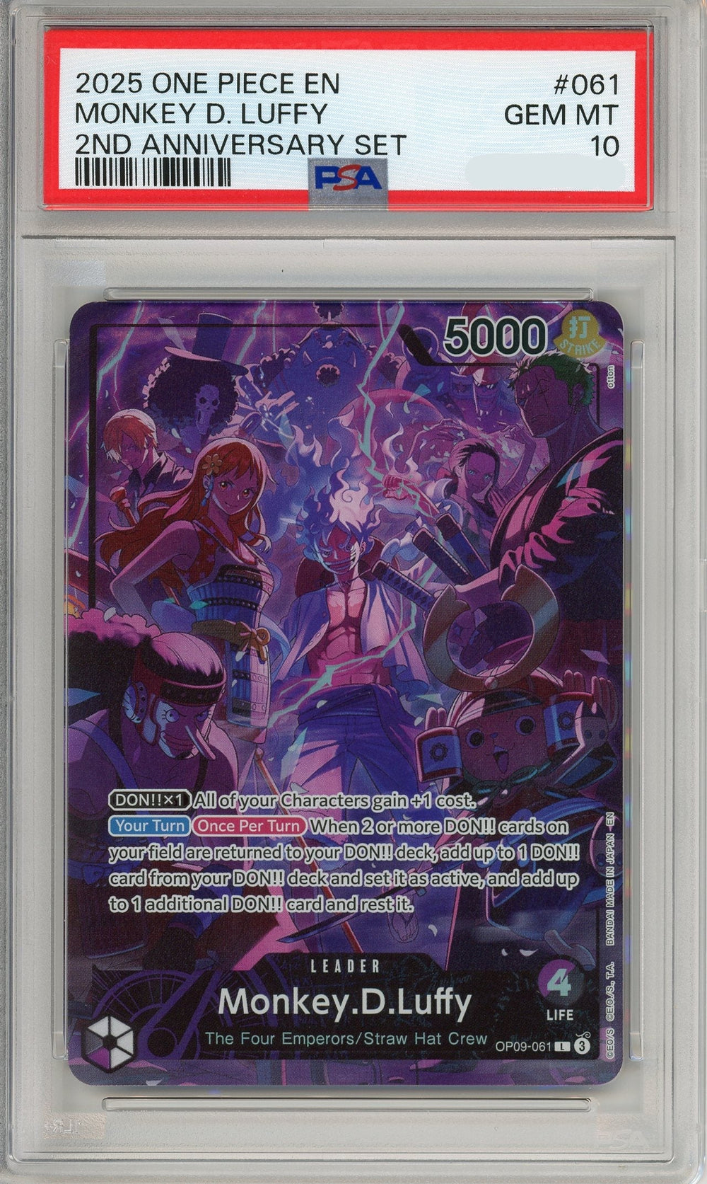 One Piece Graded: Monkey D. Luffy Leader OP09-061 2nd Anniversary Set PSA 10