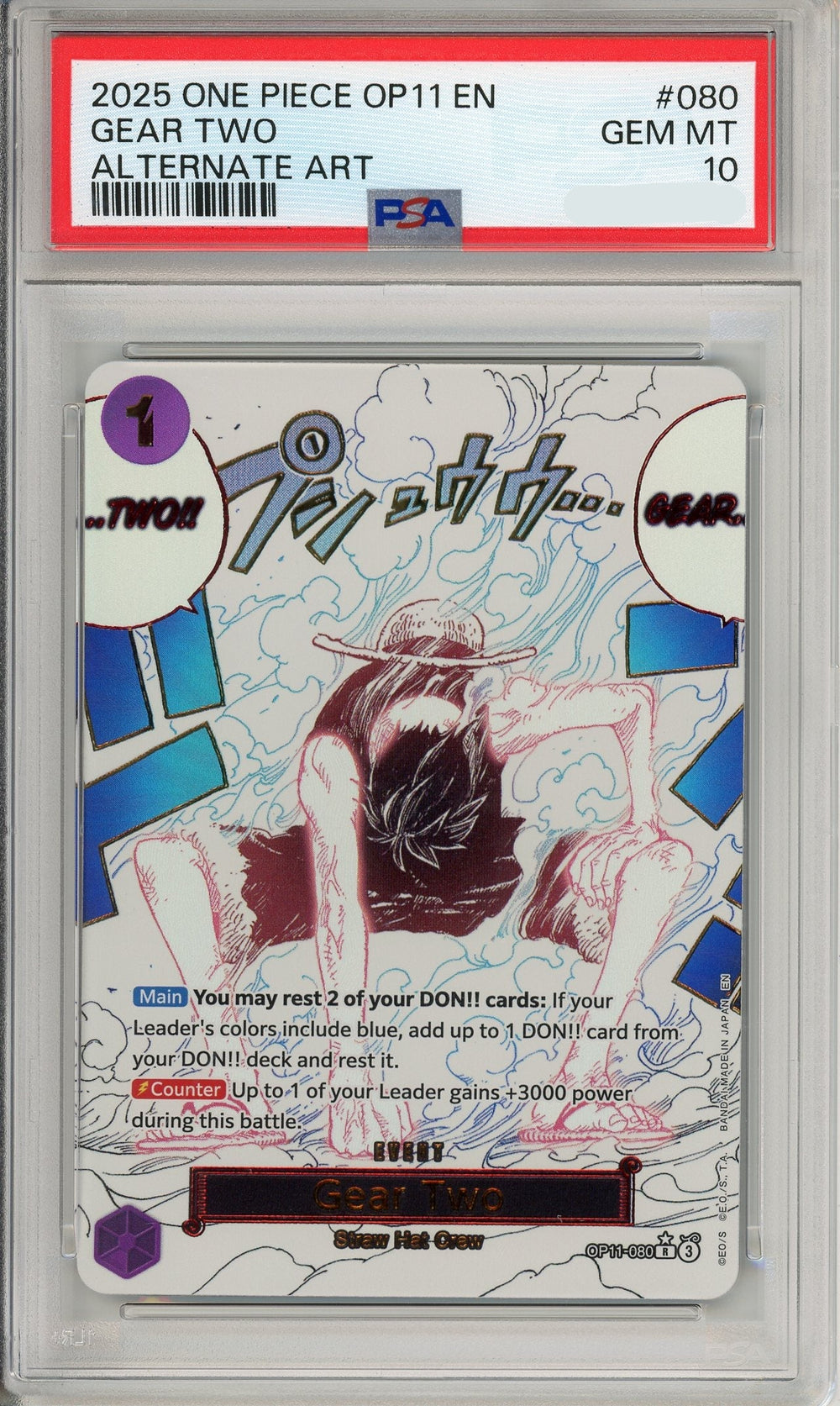 One Piece Graded: Gear Two OP11-080 Alternate Art Event Manga PSA 10