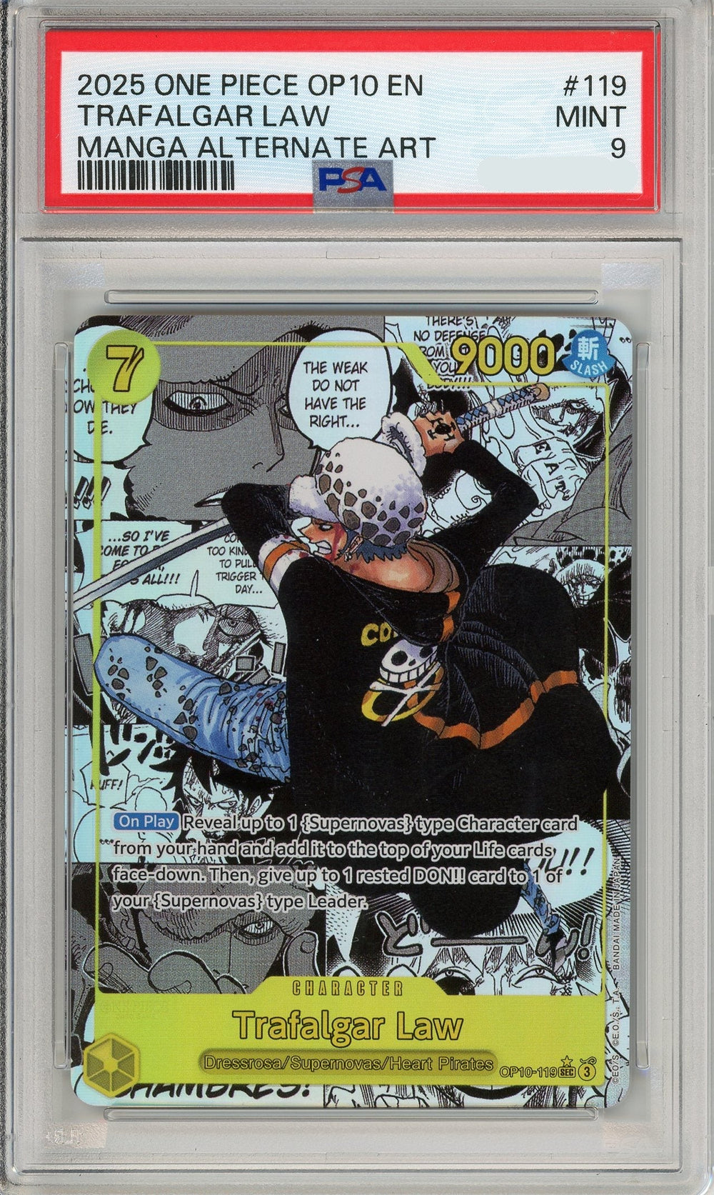 One Piece Graded: Trafalgar Law Manga Alt Art OP10-119 Royal Blood PSA 9