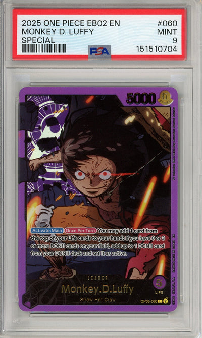 One Piece Graded: Monkey.D.Luffy OP05-060 Extra Booster: Anime 25th Collection PSA 9