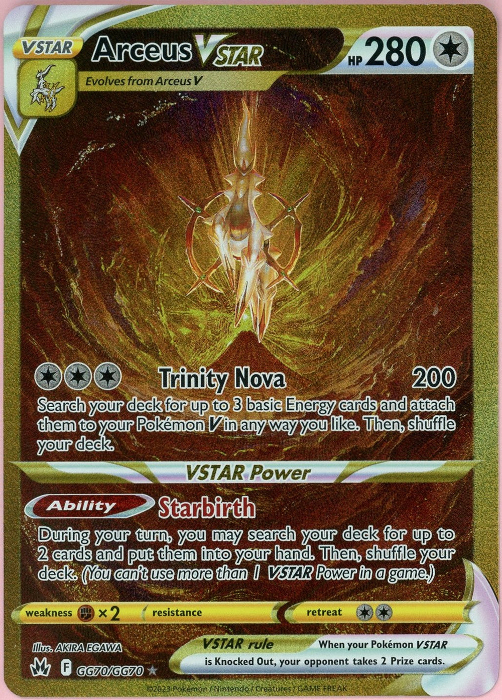 Pokemon Single: Arceus VSTAR GG70/GG70 Crown Zenith (2023) Gold Galarian Gallery NM