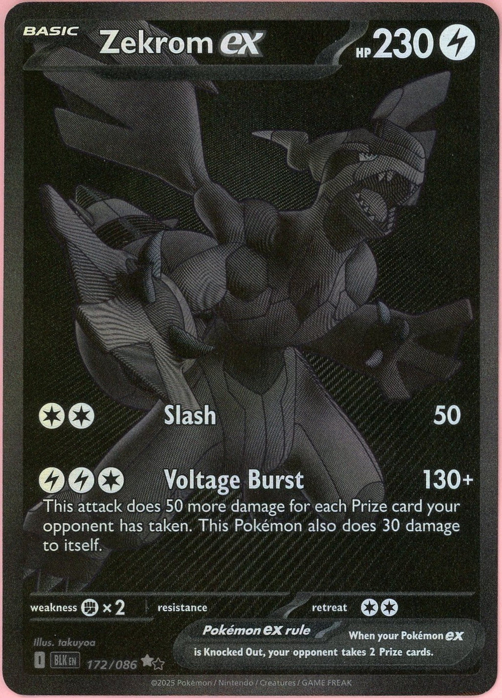 Pokemon Single: Zekrom ex 172/86 Black Bolt (2025) Black Monochrome NM