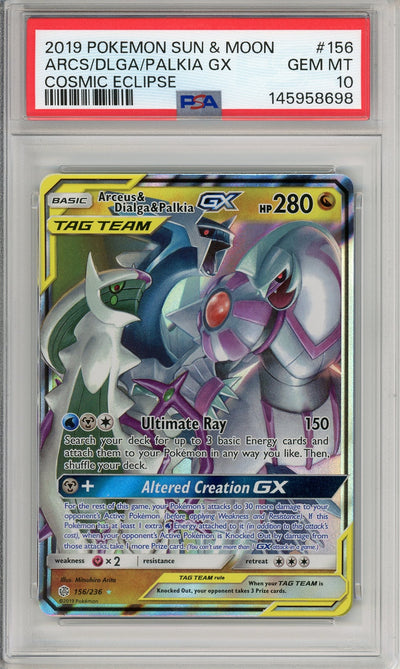 Pokemon Graded: Arceus & Dialga & Palkia GX 156/236 Cosmic Eclipse (2019) Holo PSA 10