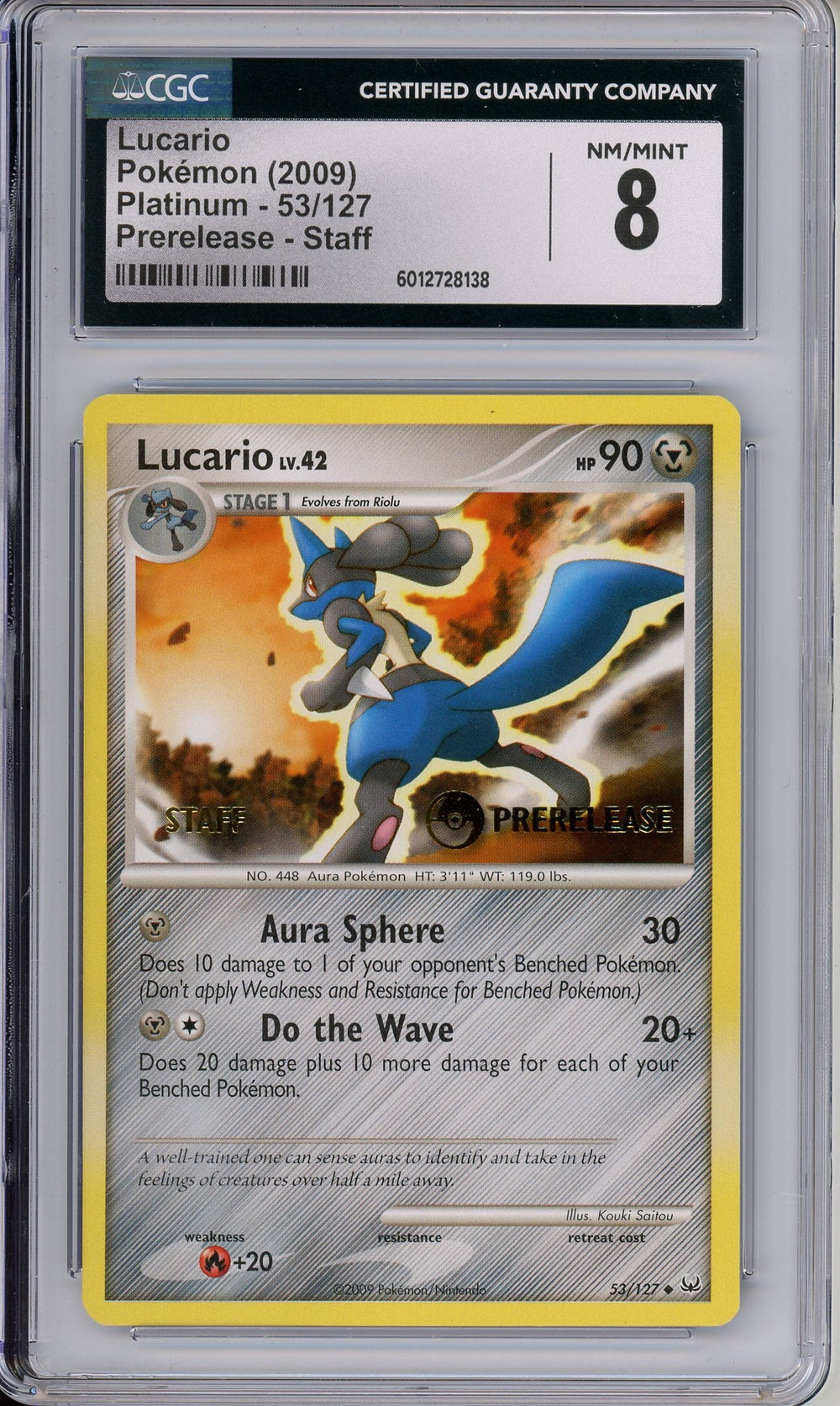 Pokemon Graded: Lucario Prerelease Staff 53/127 Platinum (2009) CGC 8