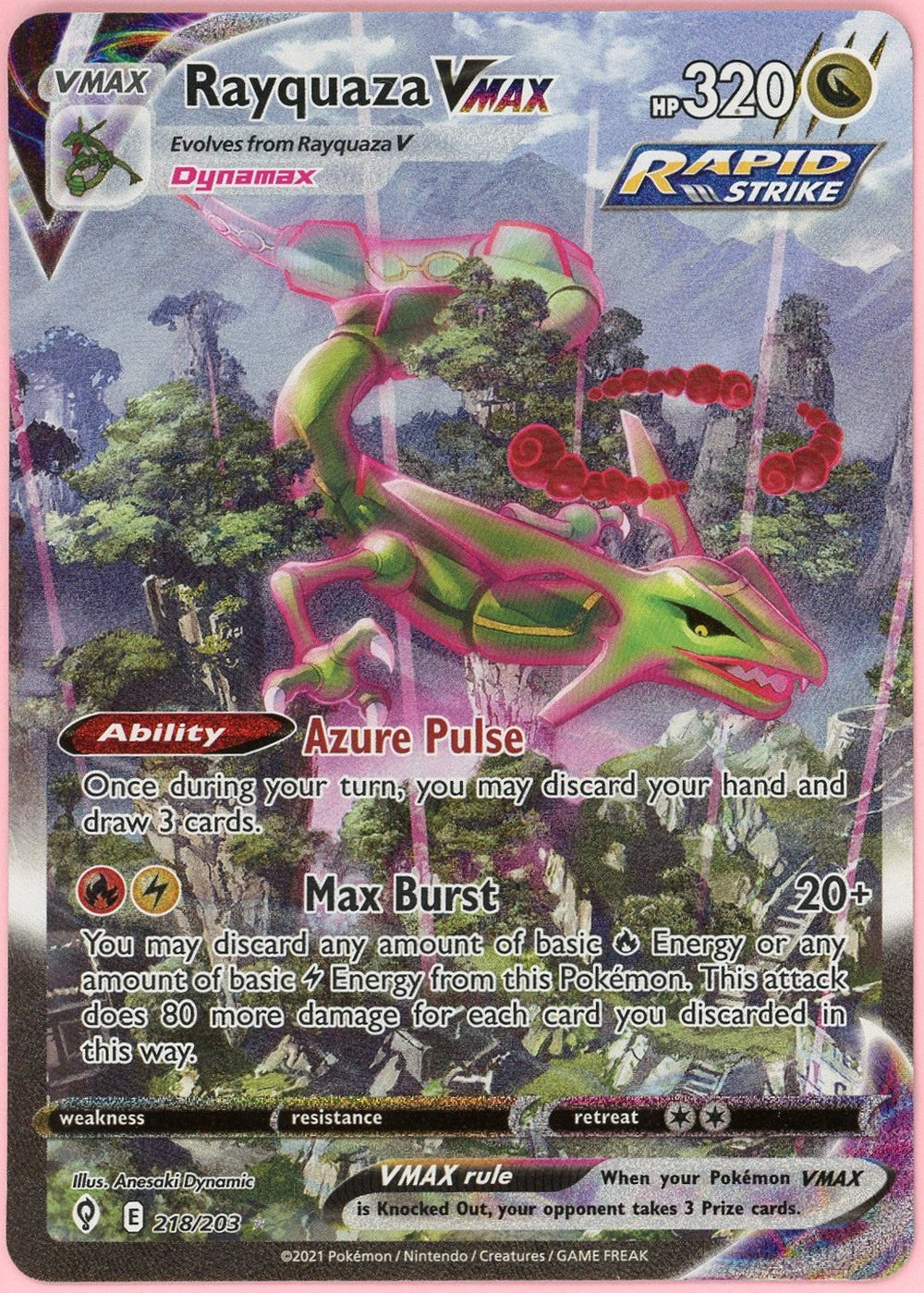 Pokemon Single: Rayquaza VMAX 218/203 Evolving Skies (2021) Full Art LP