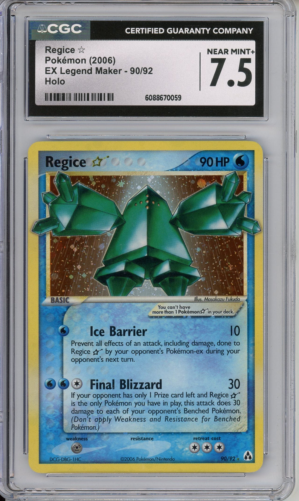 Pokemon Graded: Regice Gold Star 90/92 EX Legend Maker (2006) Holo CGC 7.5
