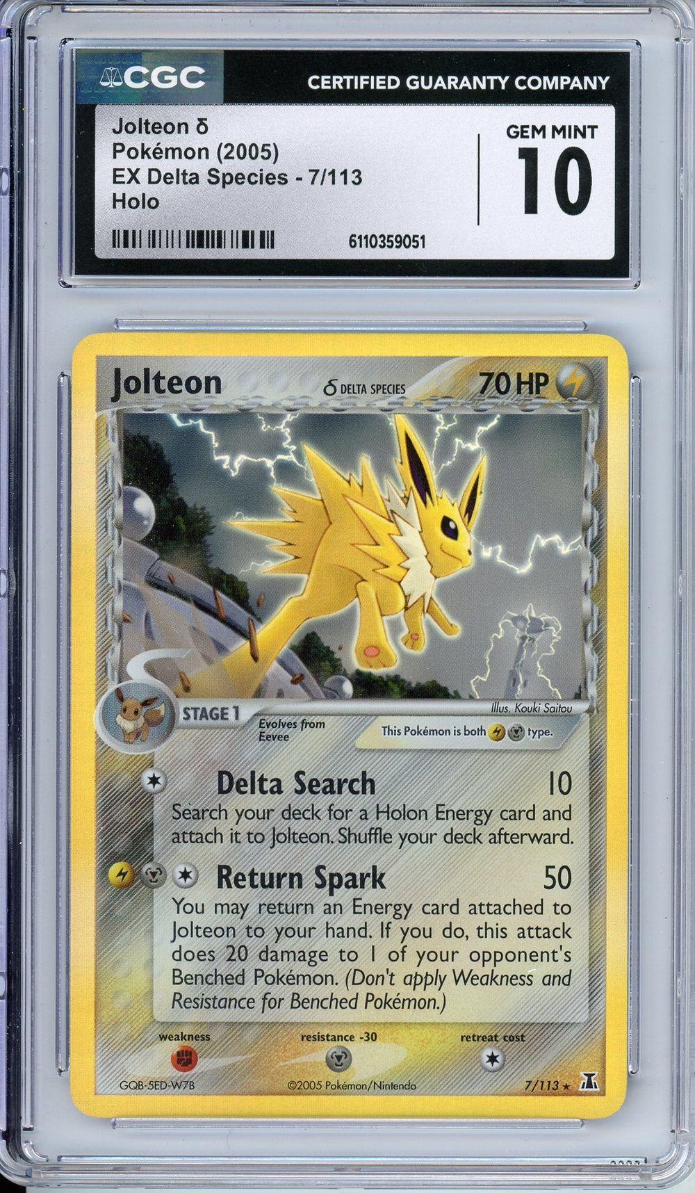 Pokemon Graded: Jolteon Delta Species 7/113 EX Delta Species (2005) Holo CGC 10