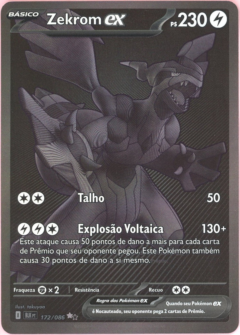 Pokemon Single: Portuguese Zekrom ex 172/86 Black Bolt (2025) Black Monochrome NM