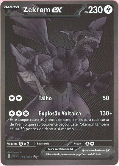 Pokemon Single: Portuguese Zekrom ex 172/86 Black Bolt (2025) Black Monochrome NM
