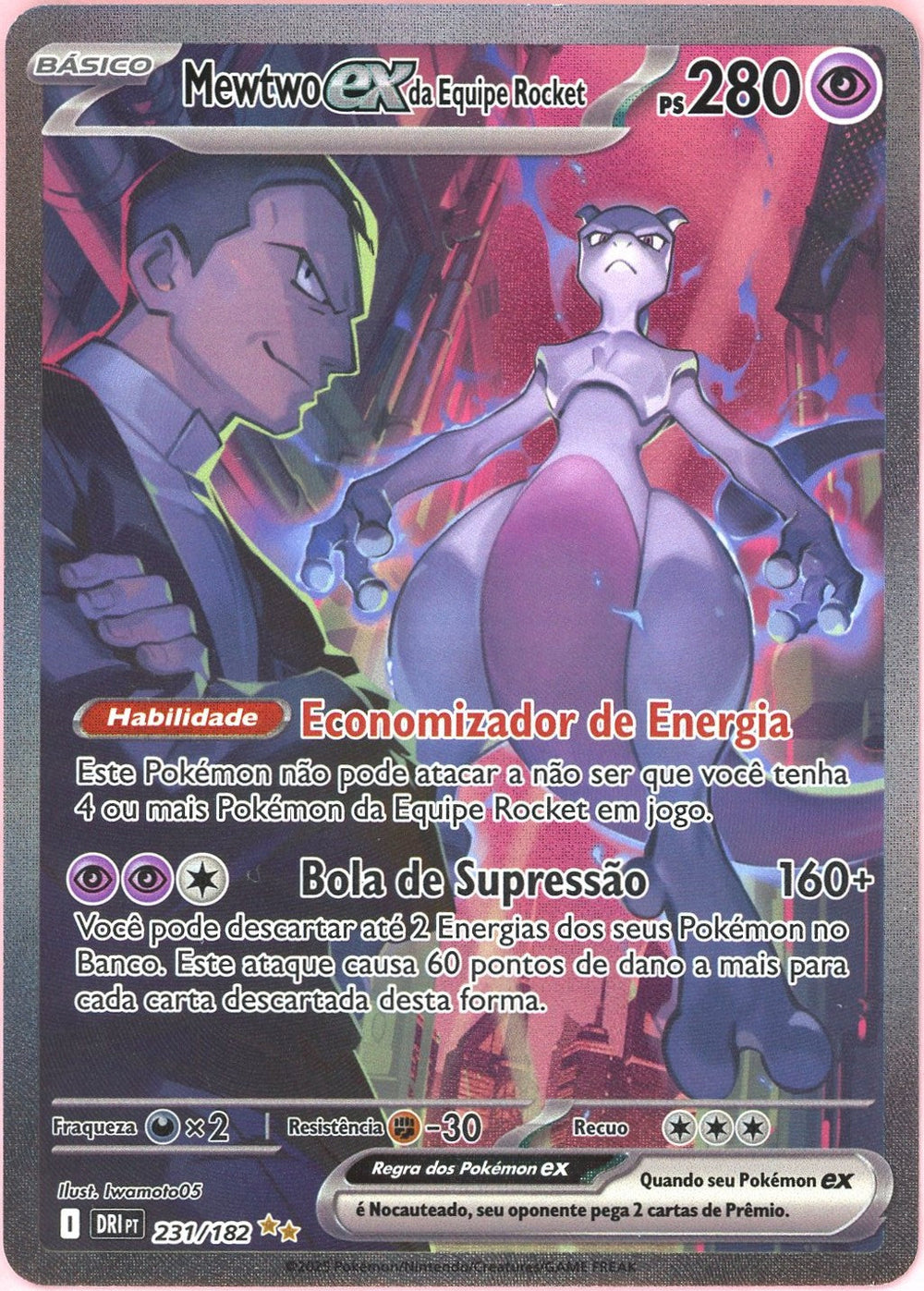 Pokemon Single: Portuguese Team Rocket's Mewtwo ex 231/182 Destined Rivals (2025) SIR NM