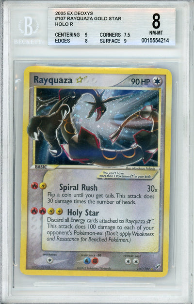 Pokemon Graded: Rayquaza Gold Star 107/107 EX Deoxys (2005) Holo Beckett 8