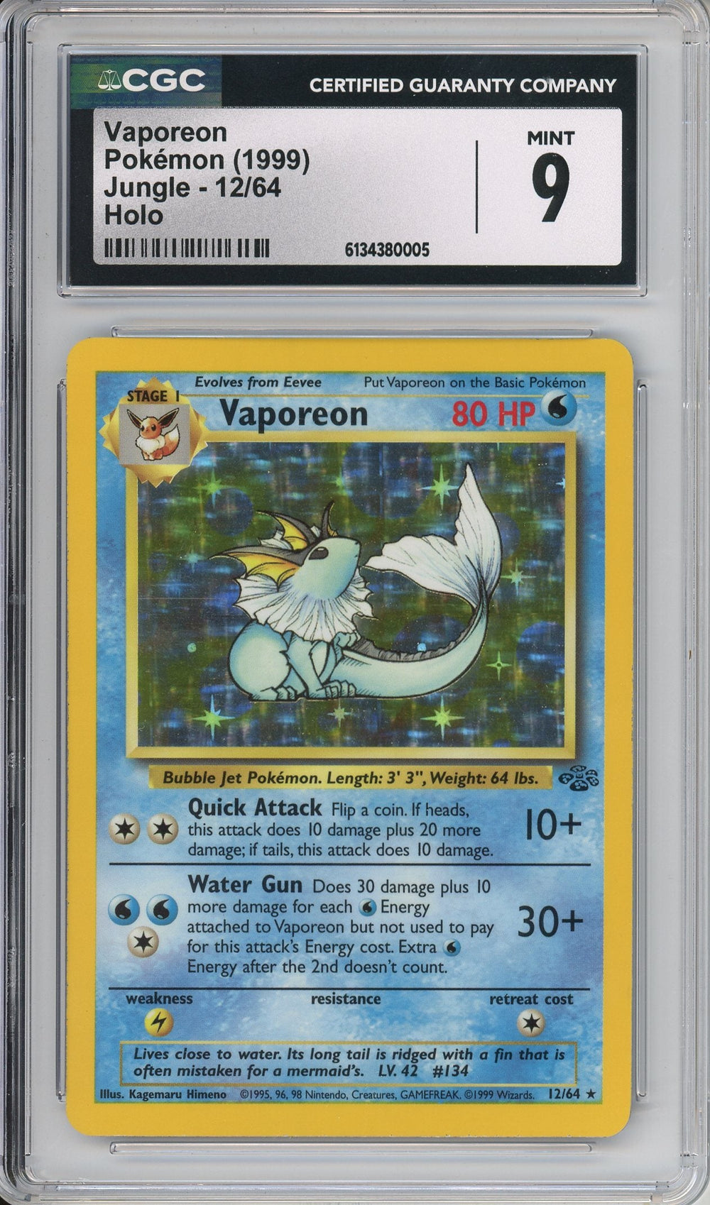 Pokemon Graded: Vaporeon 12/64 Jungle (1999) Holo CGC 9