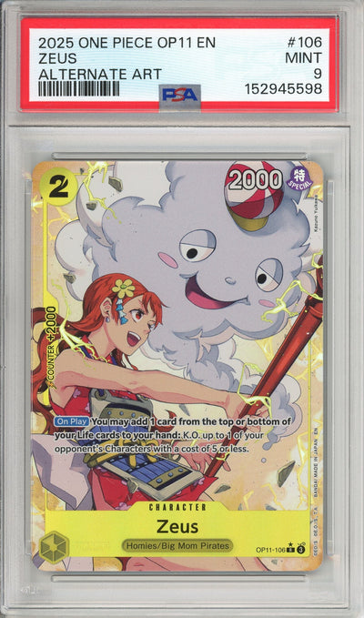 One Piece Graded: Zeus OP11-106 Fist Of Divine Speed Alternate Art PSA 9