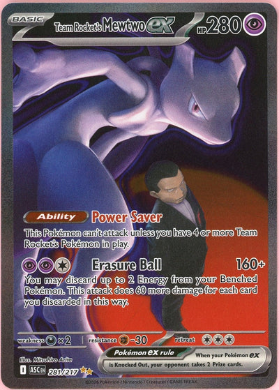 Pokemon Single: Team Rocket's Mewtwo ex 281/217 Ascended Heroes (2026) SIR NM