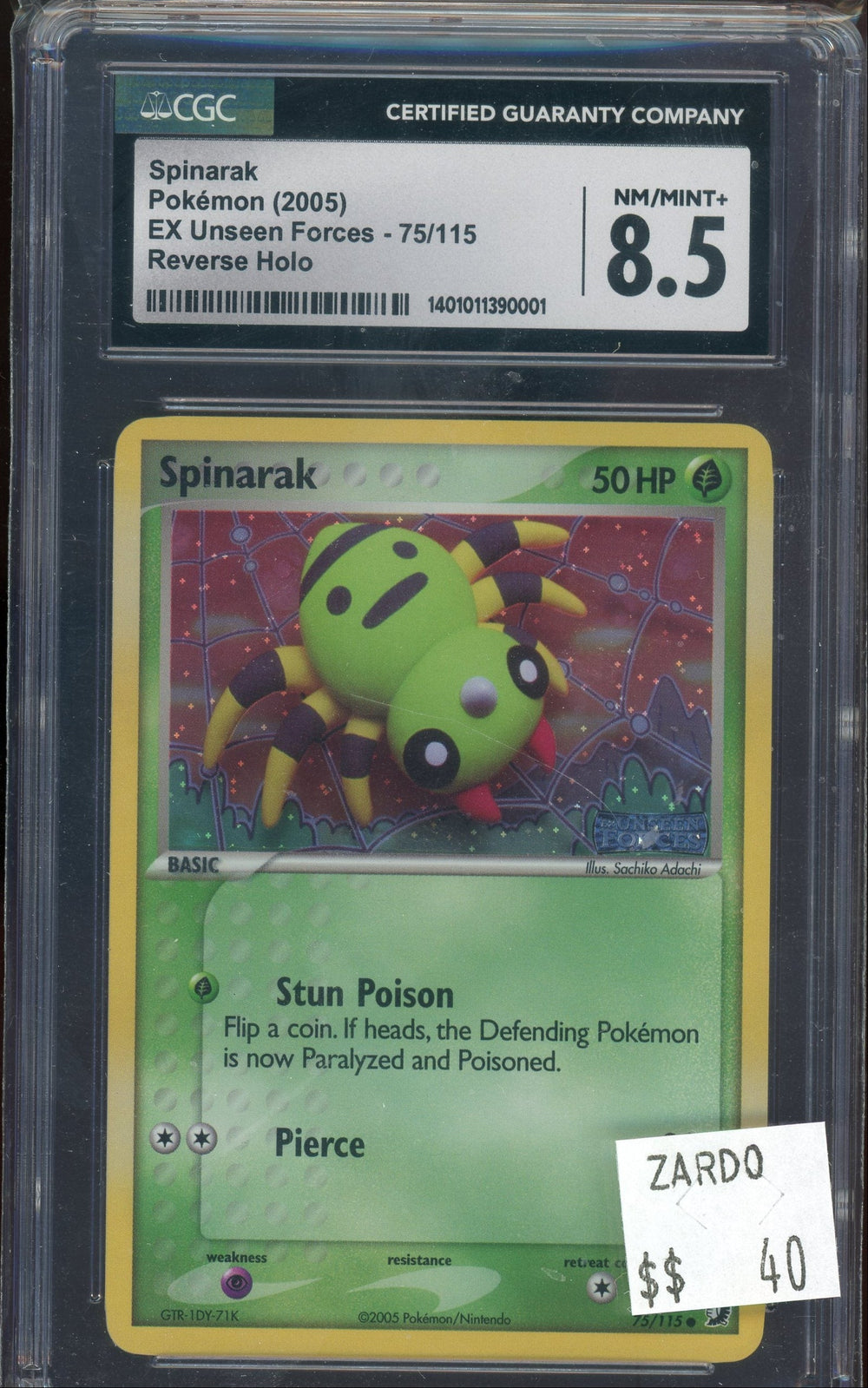 CGC 8.5 SPINARAK REVERSE HOLO UNSEEN FORCES